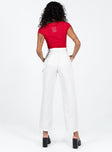 Cargo pants Belt looped waist Six-pocket design Zip & button fastening High waisted Straight leg Non stretch 