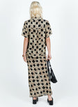 Matching checker print set, relaxed fit Button-up shirt, classic collar, button fastening at front, single chest pocket, drop shoulder Mid-rise maxi skirt, invisible zip fastening at side