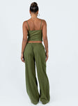 Two piece set Cupro material Adjustable shoulder straps on top Wide leg pants Elasticated waistband with tie fastening