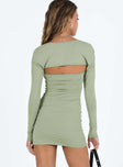 Sage mini dress and top set Long sleeve bolero Strapless mini dress