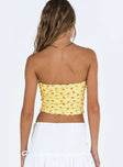 Yellow tube top Floral print Frill detail  Good stretch