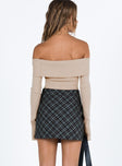 Navy mini skirt Plaid print Wrap style with button fastening at front Invisible zip fastening at side