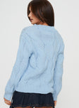 Cable knit sweater  V-neckline, balloon sleeves, ribbed cuffs & waist, relaxed fit 