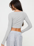 Grey Long sleeve top Ribbed material, cropped fit, scooped neckline, button fastening