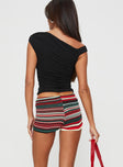 Knit shorts Low rise, folded waistband Good stretch, unlined 