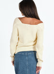 Sweater Knit material Wrap design Off shoulder design Good stretch