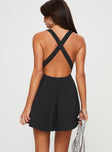 Mini dress Elasticated shoulder straps, v-neckline, low open back Non-stretch material, lined bust