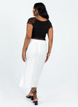 White midi skirt Cotton Broderie anglaise material Mid rise Invisible zip fastening at back Non stretch Fully lined