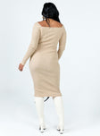 Long sleeve midi dress Soft knit material  Sweetheart neckline 