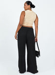 Black pants Plisse material Thick elasticated waistband Wide leg Lettuce edge hem