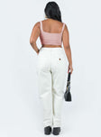 Jeans Belt looped waist Classic five-pocket design Zip & button fastening High waisted Straight leg Non-stretch 