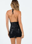 Mini dress Halter neck tie fastening Low back Invisible zip fastening at back Front slit