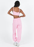 Pink matching set Quilted material Crop top Invisible zip fastening at side High waisted pants Elasticated waistband & cuffs