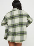 Plaid shacket Button front fastening, classic collar, single button cuff, twin chest pockets, curved hem