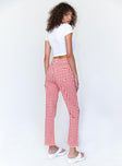 Princess Polly Mid Rise  Kendra Gingham Denim Jeans Red