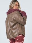 Christian Fur Collar Jacket Brown