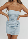 Princess Polly Square Neck  Ramie Strapless Mini Dress Blue