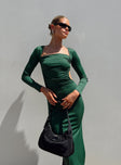 Long sleeve midi dress Ribbed material Square neckline Lace up fastening at back Low back Leg slit  Good stretch Unlined 