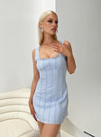 Blue mini dress lace trimmings square neckline