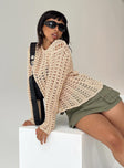 Beige sweater Crochet material Good stretch