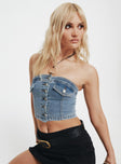 Denim crop top Silver-toned hardware, button fastening at front, faux chest pockets Slight stretch, unlined 