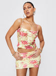 Floral print crop top Scooped neckline, adjustable shoulder straps Good stretch, unlined, sheer