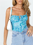 Crop top Printed design  Adjustable shoulder straps  Tie front fastening at bust  Adjustable neckline  Shirred back panel