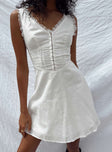 Mini dress Lace trim V neckline Hook & eye fastening at front Invisible zip fastening at back 