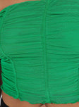 Green tube top Mesh material Gathered detail Inner silicone trip at bust Good Stretch Fully lined 