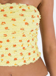 Yellow tube top Floral print Frill detail  Good stretch