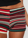 Knit shorts Low rise, folded waistband Good stretch, unlined 