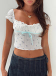 Posito Pointelle Top White / Floral