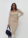 Long sleeve midi dress Soft knit material  Sweetheart neckline 