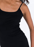 Black mini dress Mesh material Adjustable shoulder straps Low back Good stretch Fully lined