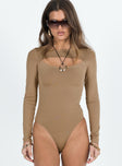 Long sleeve bodysuit Cut out at bust Brief style bottom Press clip fastening  Good stretch Unlined 