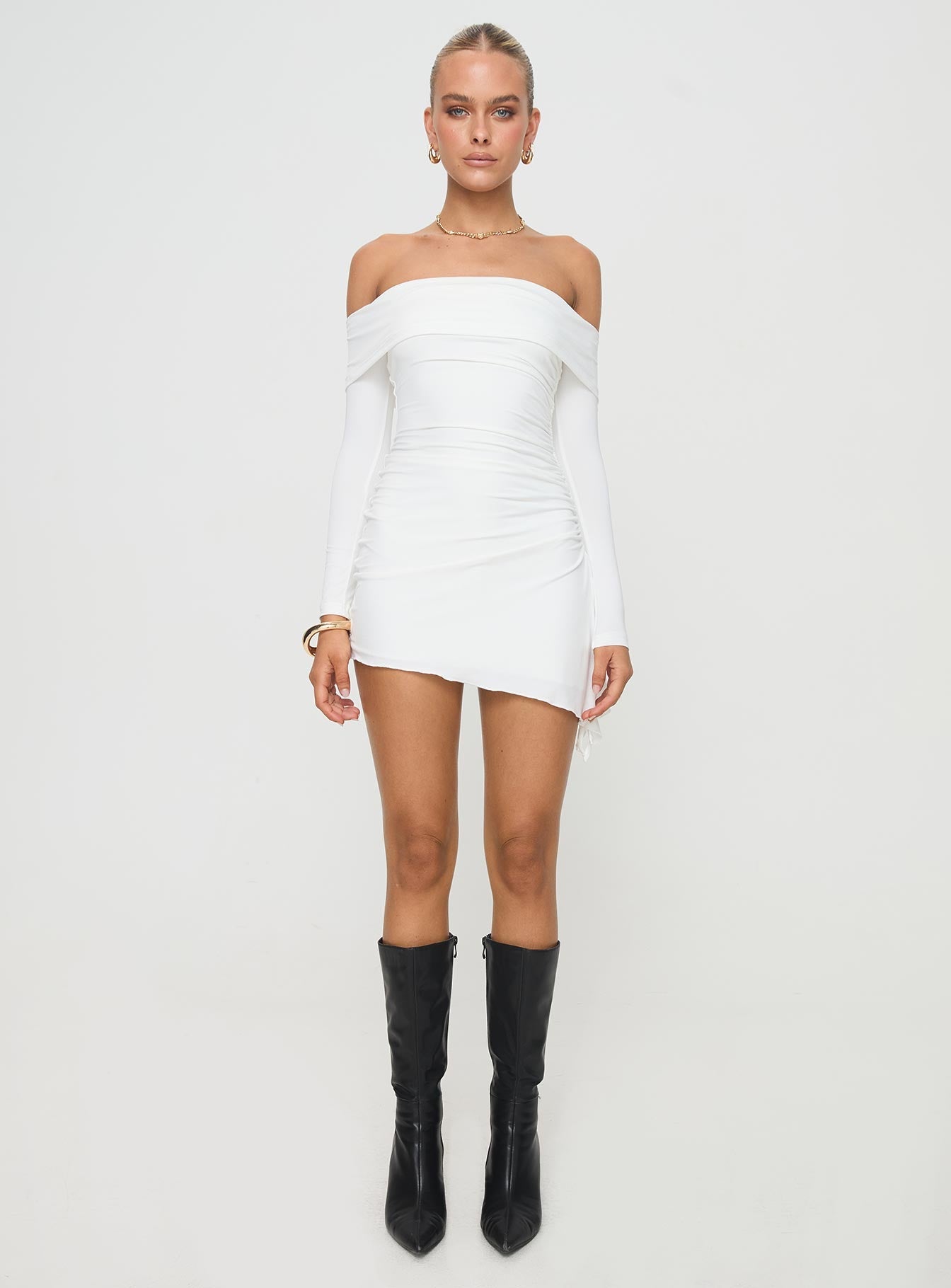 Collective Dress - Russells Off The Shoulder Mini Dress White third image