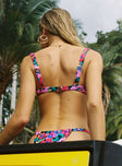 Bikini top Floral print Balconette style Wired cups Adjustable shoulder straps Clasp fastening