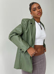 Green blazer Faux leather Twin front pockets Padded shoulders Fully lined 