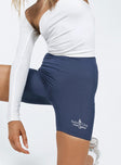 Navy bike shorts Elasticated waistband  Graphic print on leg Good stretch Fully lined 