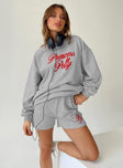 Princess Polly Crew Neck Sweatshirt Cursive Text Grey Marle / Red Princess Polly  regular 