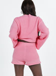 Matching set Knit material Sweater Drop shoulder Shorts Thick elasticated waistband Good stretch