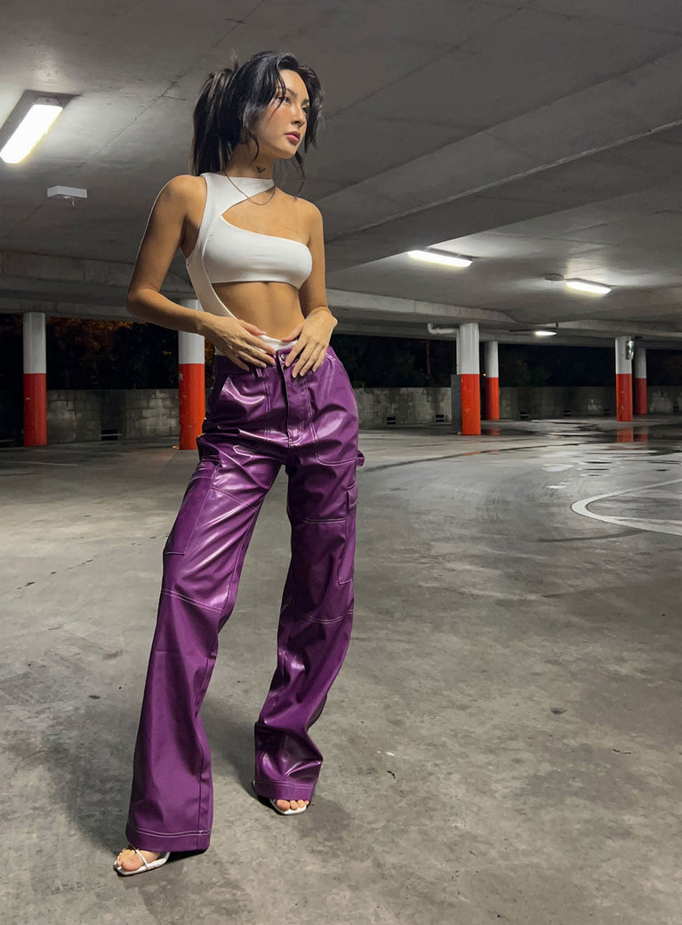 Callum PU Cargo Pants Purple