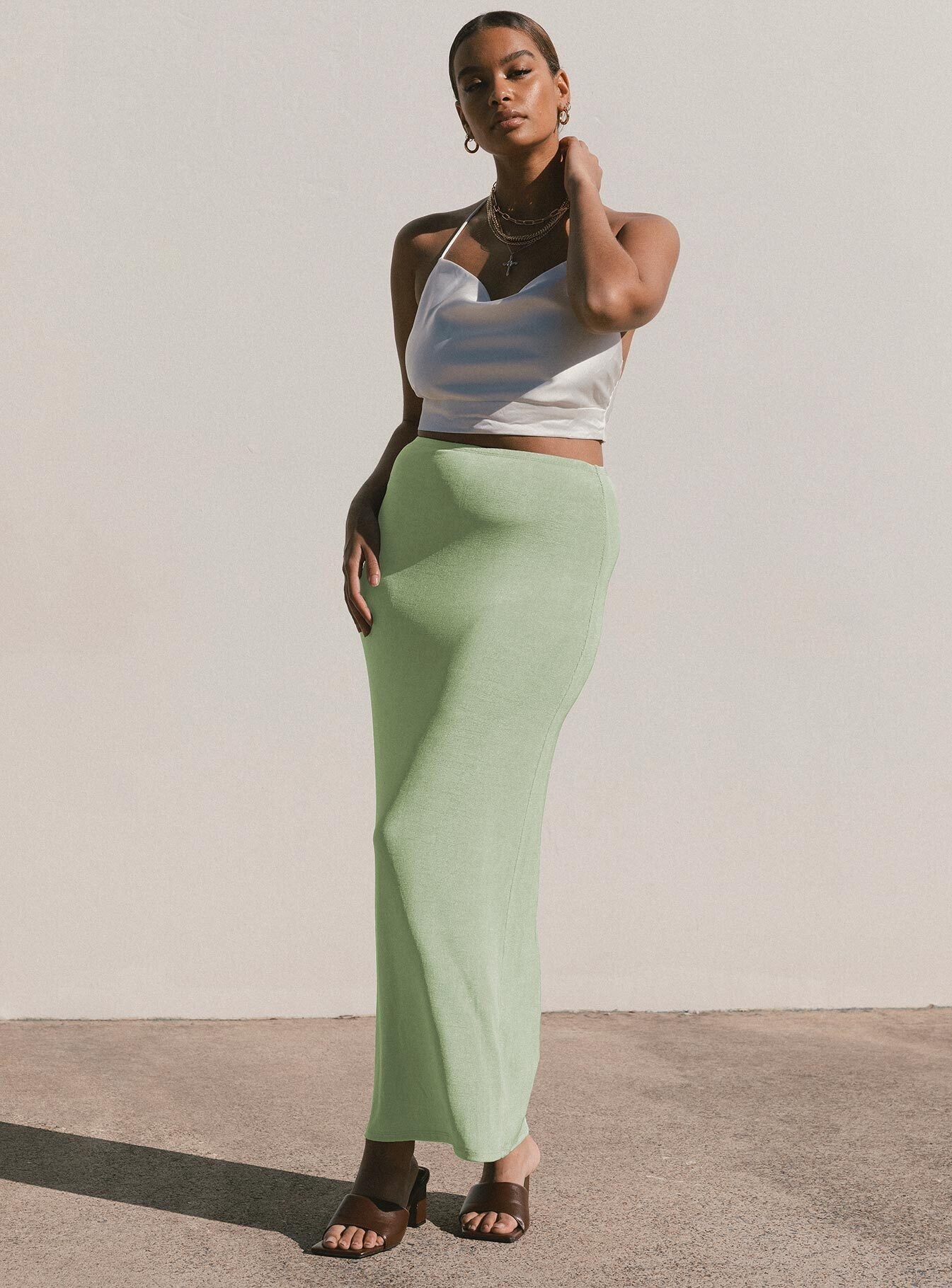 Sage green cheap maxi skirt