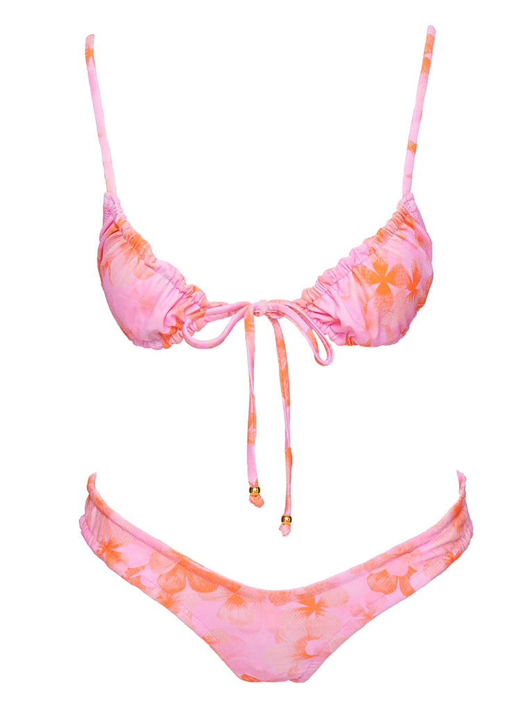 Pieces handkerchief bikini top and bikini bottoms co-ord in pink ditsy  floral