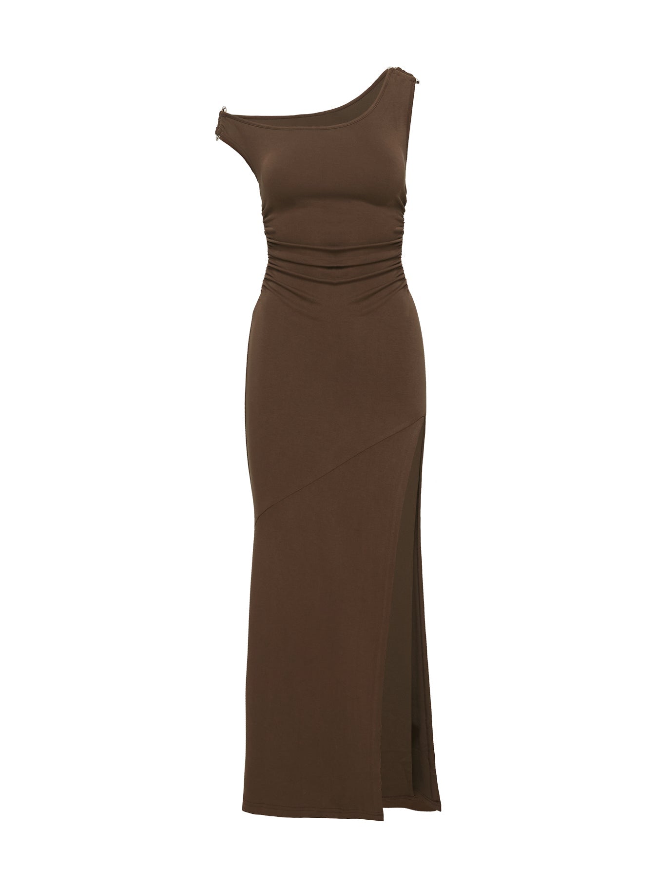 Shop Formal Dress - Rios One Shoulder Maxi Dress Brown Curve third image