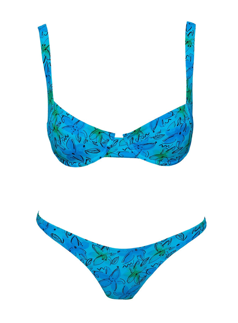 Sadley Underwire Shine Bikini Top Blue Floral