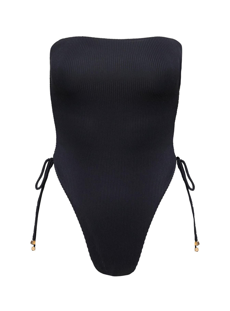 Sun's Out Strapless Shine One Piece Black
